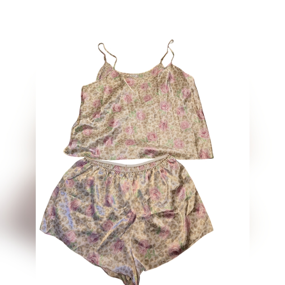 Vintage Style Silky Floral Satin Sleepwear Set XL
